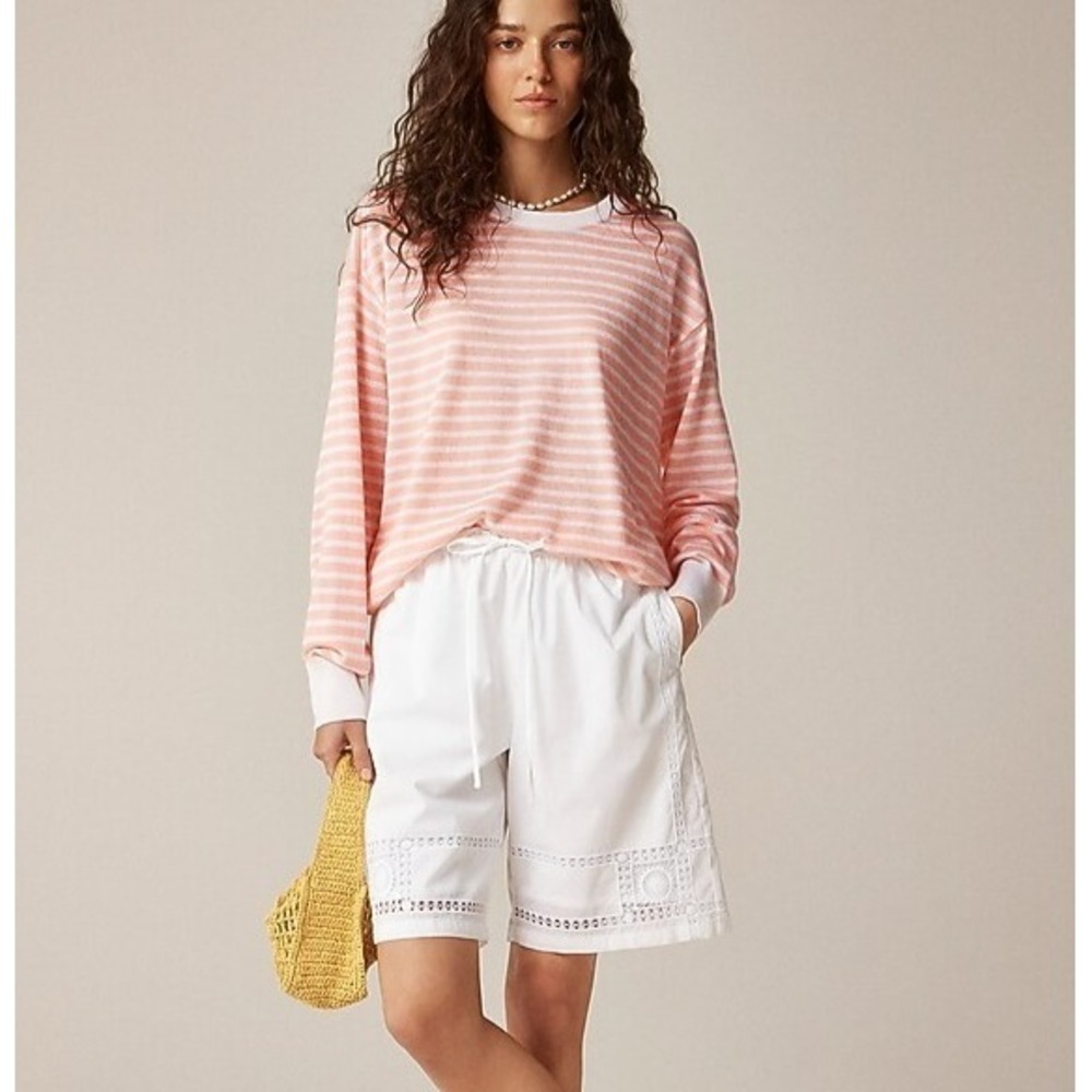 J.CREW Featherweight cashmere long-sleeve T-shirt Sweater size Small Pink Stripe